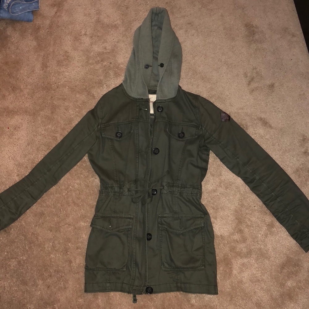 Hollister army/forest green coat utility jacket